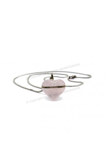 Difusor Pedra Coração Quartzo Rosa Aço Inox